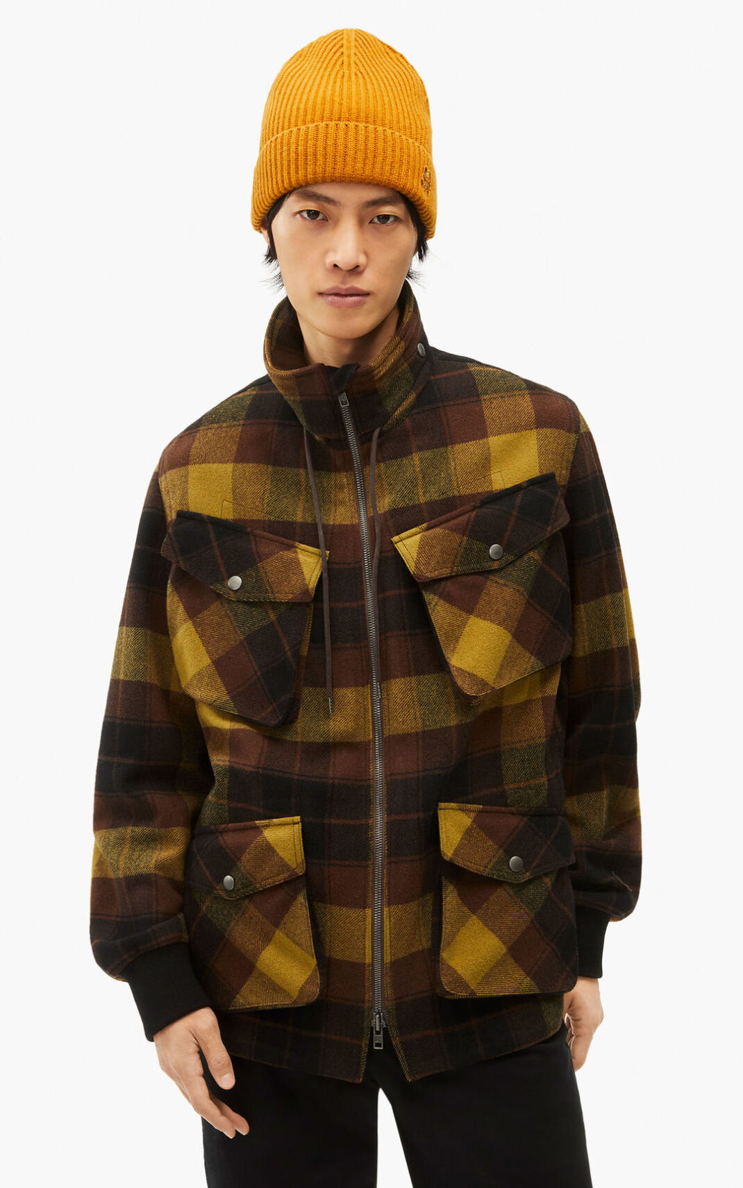 Kenzo Checkered wool μπουφάν ανδρικα βαθυ καφε | GR256633